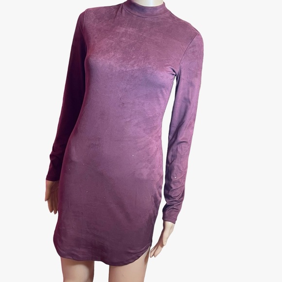 Plum Suede Mini Dress with High Neck size M - Picture 4 of 8